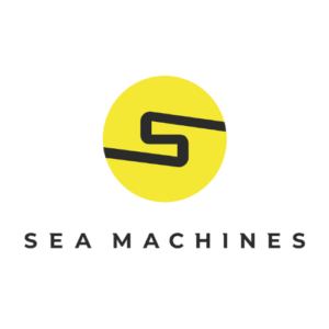 Logo featuring a stylized black 'S' inside a bright yellow circle, with 'SEA MACHINES' written below in bold black letters on a white background.