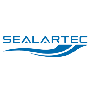 Blue logo with the text "SEALARTEC" in bold, uppercase letters above a stylized wave design. Conveys a nautical and technology-driven theme.
