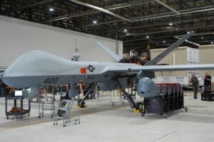 An MQ-9 Reaper upgraded with the SkyTower II Pod, set to be deployed to the USMC squadron next year. Image: U.S.Navy
