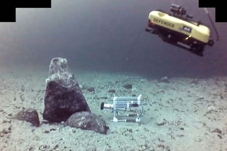Footage from a video of the ROV placing an explosive charge. Image: Royal Navy