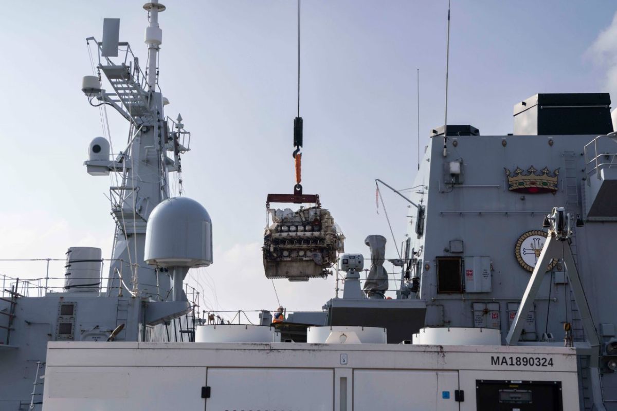 Engine maintenance being carried out on Royal Navy Type 23 frigate HMS Portland.