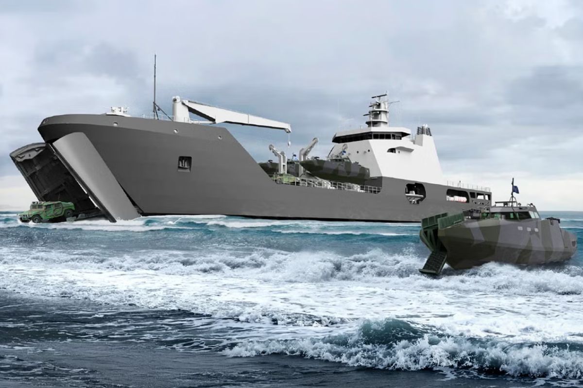 A computer-generated artist’s impression of how the finished vessel, built to Damen’s LST-100 design, could look.