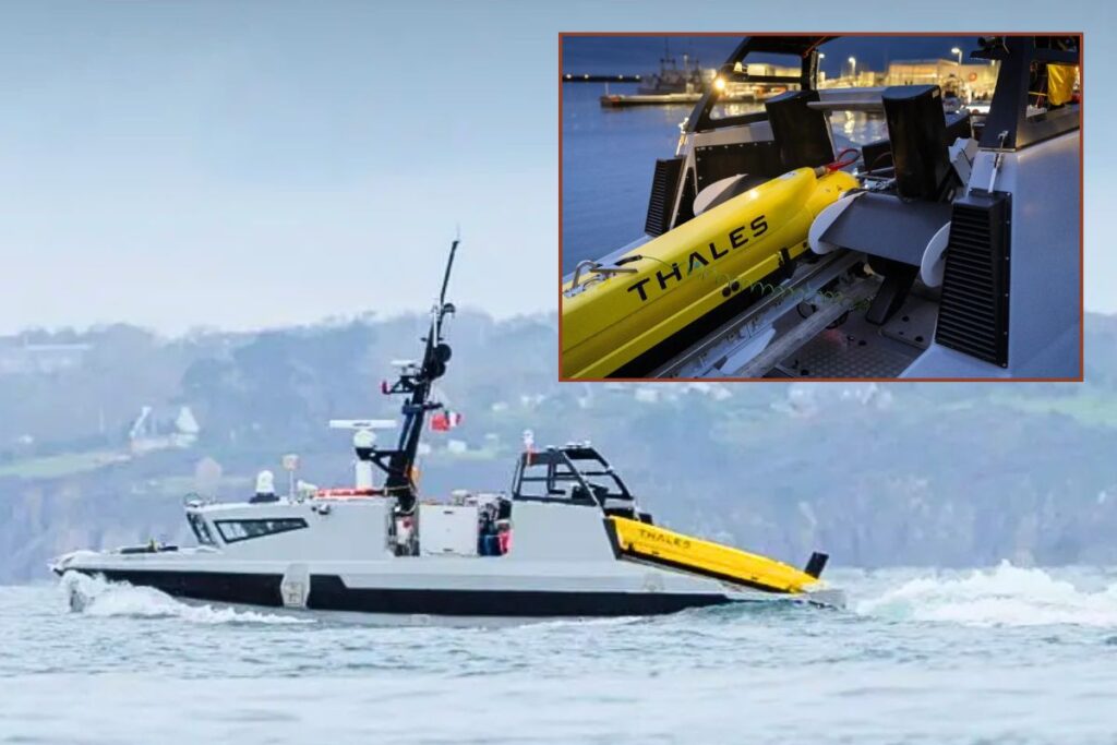 Adventure’s sister boat Ariadne in sea trials off the south coast and inset, the new vessel’s installed SeaCat system.