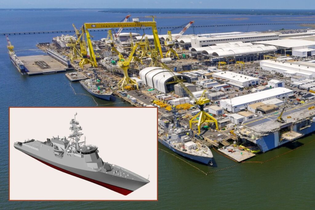 The U.S. Navy’s future FF(X) frigate, inset, will be built by HII’s Ingalls Shipbuilding in Pascagoula, Mississippi.