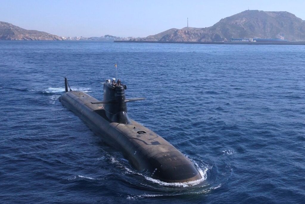 Spanish Navy submarine Isaac Peral off the coast of Cartagena.