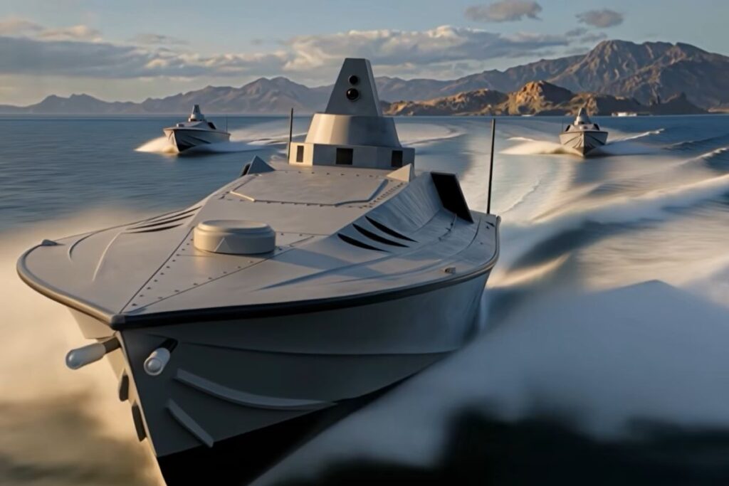 Footage from a promotional video depicting STM’s new swarming Yaktu USVs.