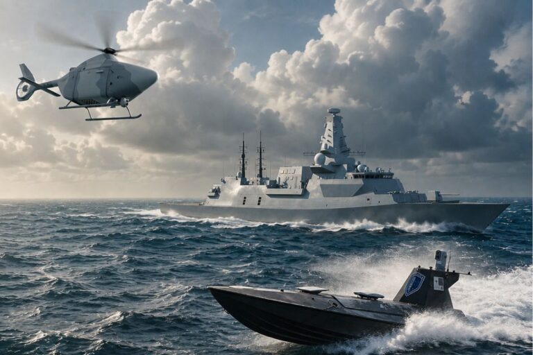 Today’s DIP will set out plans for future Royal Navy CCVs to act as C2 platforms for uncrewed systems such as Kraken Scout USVs procured under Project Beehive and air systems developed from Leonardo’s Proteus demonstrator.