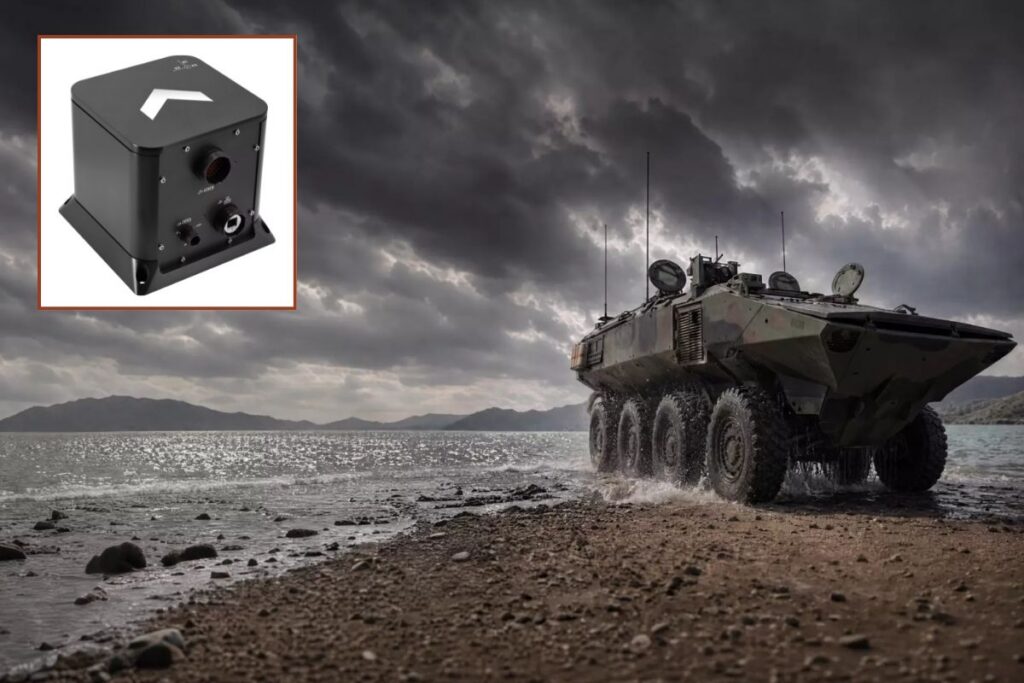 The new Advans Vega SL system (inset) provides precise navigation in GNSS-denied environments and does not need resetting during the sea/land transitions.