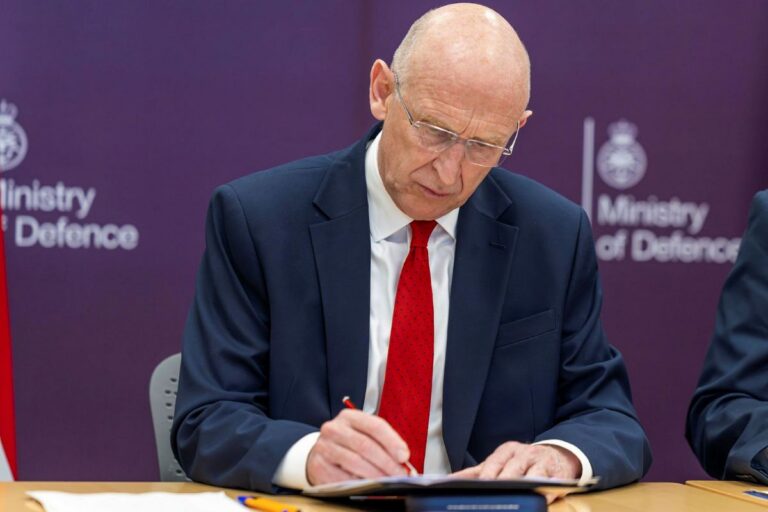 Left Government — John Healey, pictured here in discussions over the Strait of Hormuz Multinational Military Mission, has quit as Secretary of State for Defence over future defence spending plans.