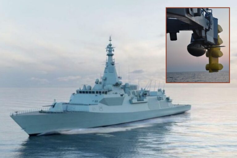Inset, a Thales CAPTAS 4 system; its S2087 variant is being installed on new Canadian River-Class destroyers (main picture).