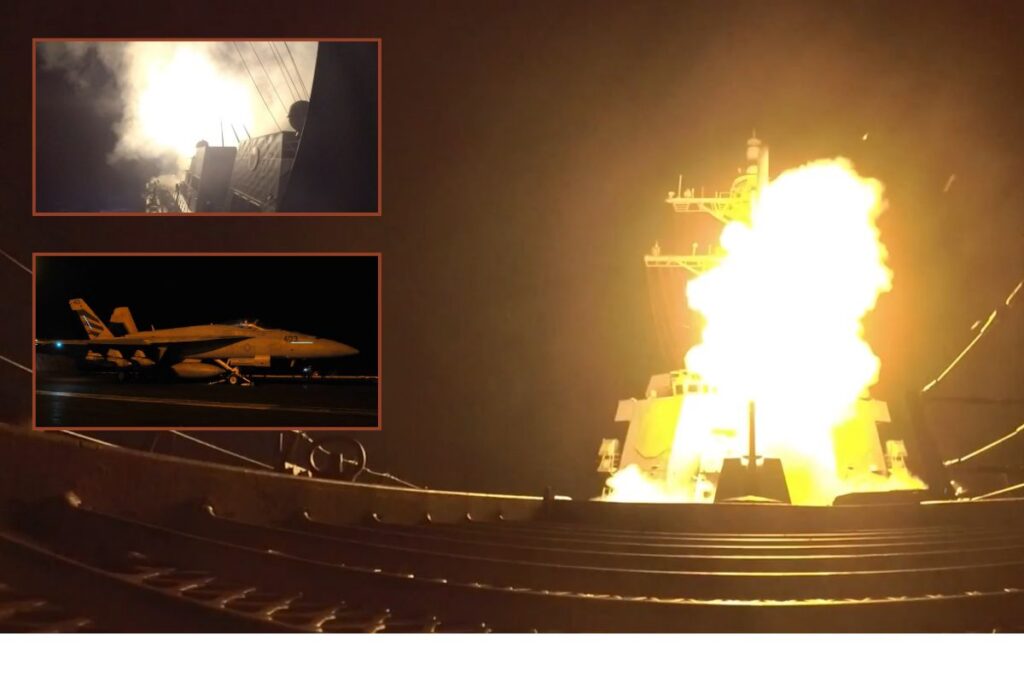 U.S.Navy vessels launching missile and air strikes against Iran last night.