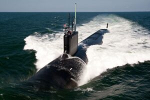 L3Harris will supply battery monitoring systems for U.S. Navy submarines, such as Virginia-class attack submarine USS California, pictured, and its forthcoming Columbia-class SSBNs.