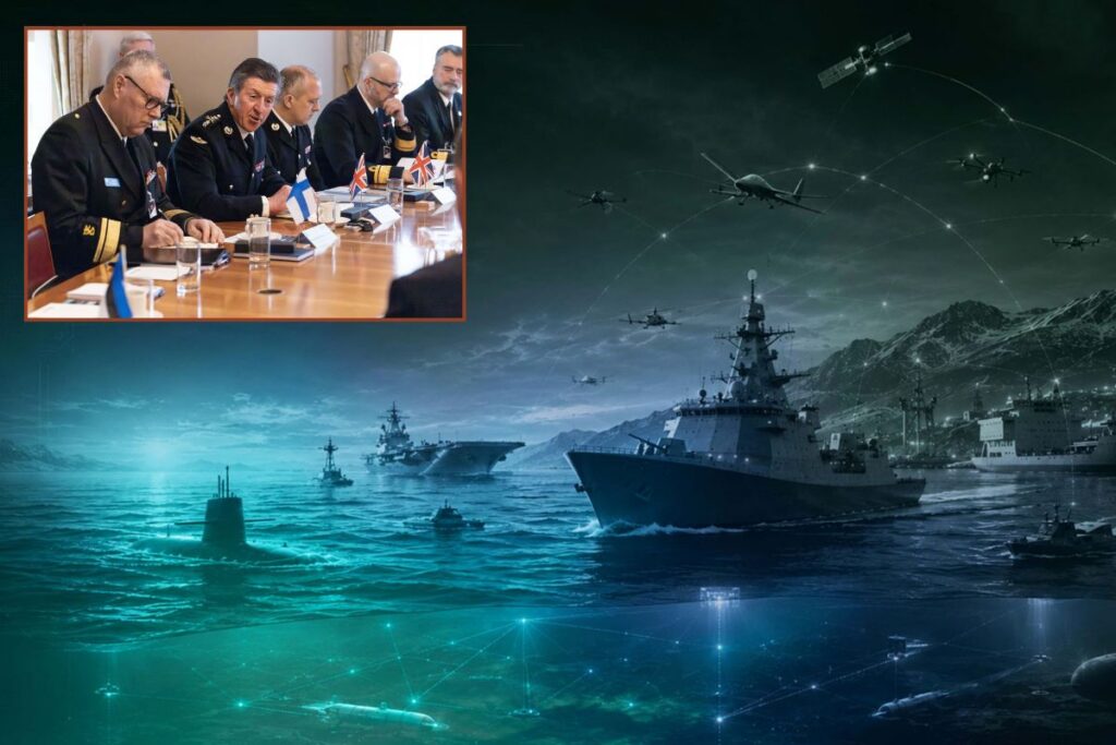 All ten nations of the Joint Expeditionary Force (JEF) formally signed up (inset) to the new Northern Navies partnership.