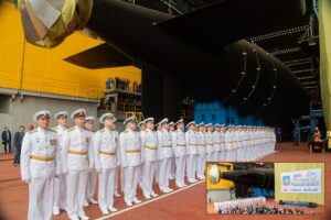 Russian Navy Yasen-M-class submarine Ulyanovsk prior to her hitting the water for the first time in Severodvinsk this week.