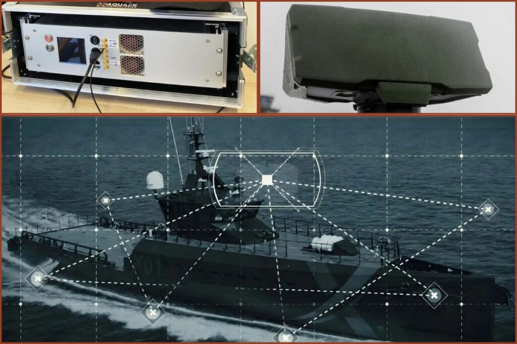 Trials aboard the Royal Navy’s technology experimentation vessel XV Patrick Blackett (main picture) fused timing data from Aquark Technologies’ quantum clocks and feeds from Saab’s Giraffe radar (insets).