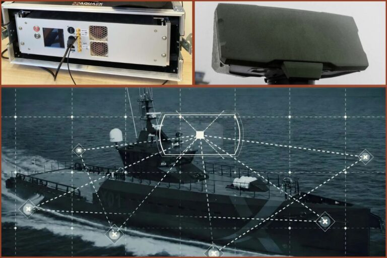 Trials aboard the Royal Navy’s technology experimentation vessel XV Patrick Blackett (main picture) fused timing data from Aquark Technologies’ quantum clocks and feeds from Saab’s Giraffe radar (insets).