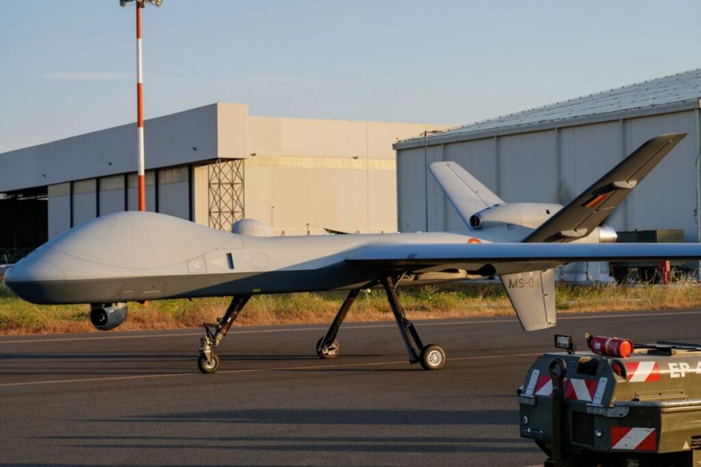 A Belgian MQ-9B at Sigonella Naval Air Base in Sicily, Italy.
