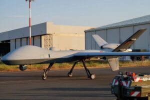 A Belgian MQ-9B at Sigonella Naval Air Base in Sicily, Italy.