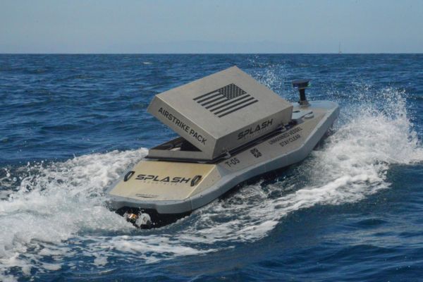 A Typhoon USV fitted out with the new Airstrike Pack mission module.