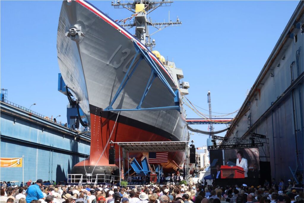 The christening ceremony for the USS William Charette at GDBIW, Maine.