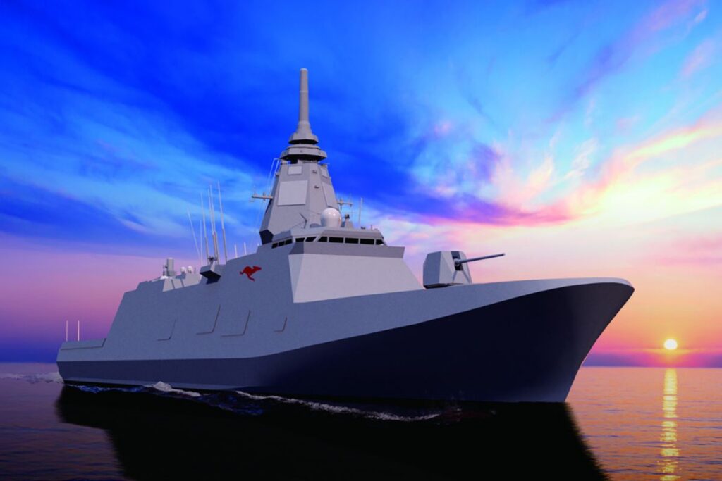 An CGI-rendered artist’s impression of how the new upgraded Mogami-class frigate will look.