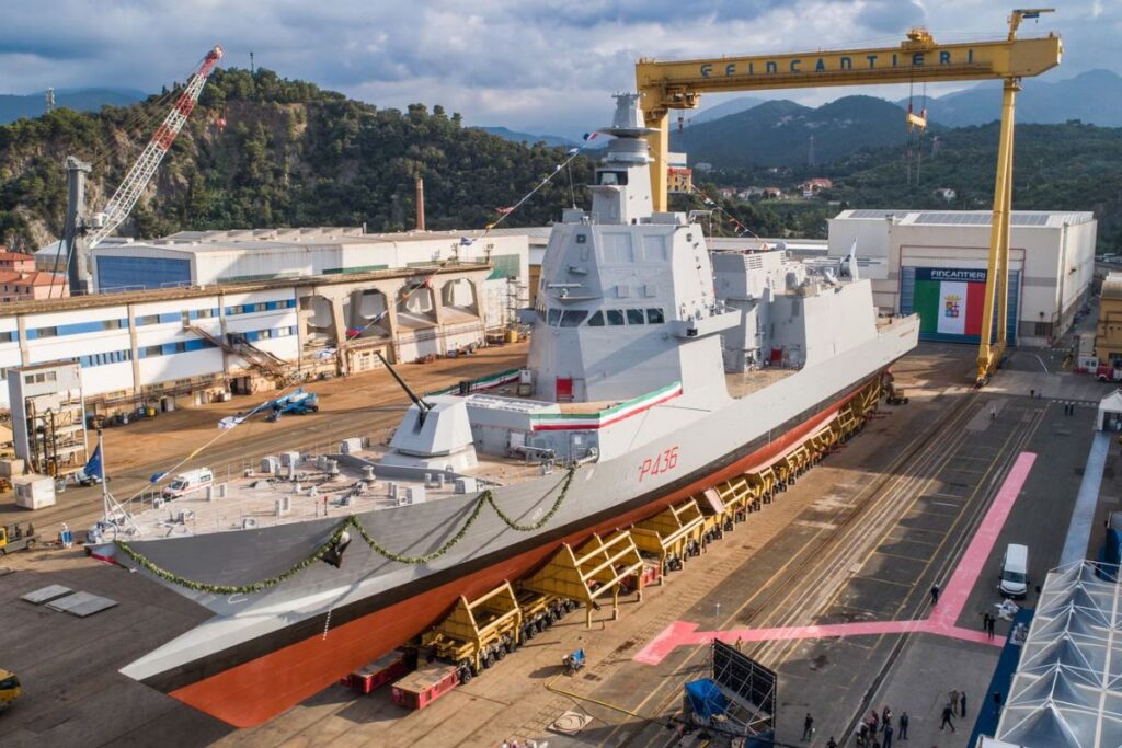 Domenico Millelire, the Italian Navy’s fifth PPA, prior to her launch at the shipyard in Riva Trigoso, near Genoa, Italy.