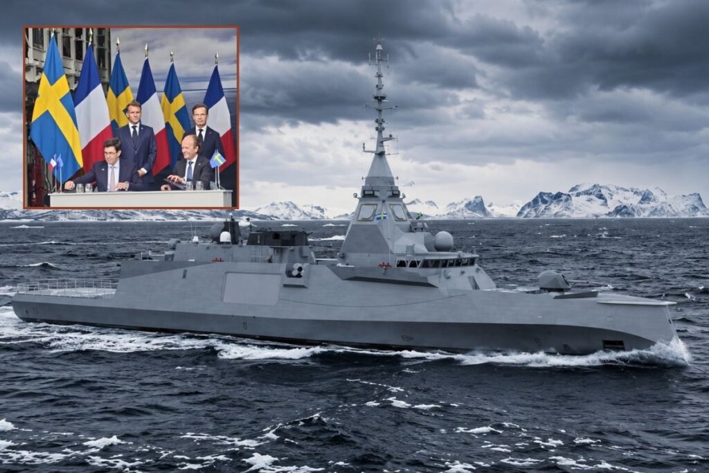 Sweden’s FMV has formally signed the contract (inset) with Naval Group for four FDI frigates for the Royal Swedish Navy.