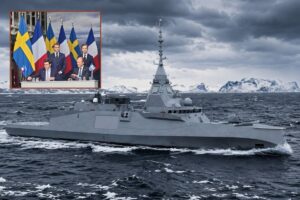 Sweden’s FMV has formally signed the contract (inset) with Naval Group for four FDI frigates for the Royal Swedish Navy.