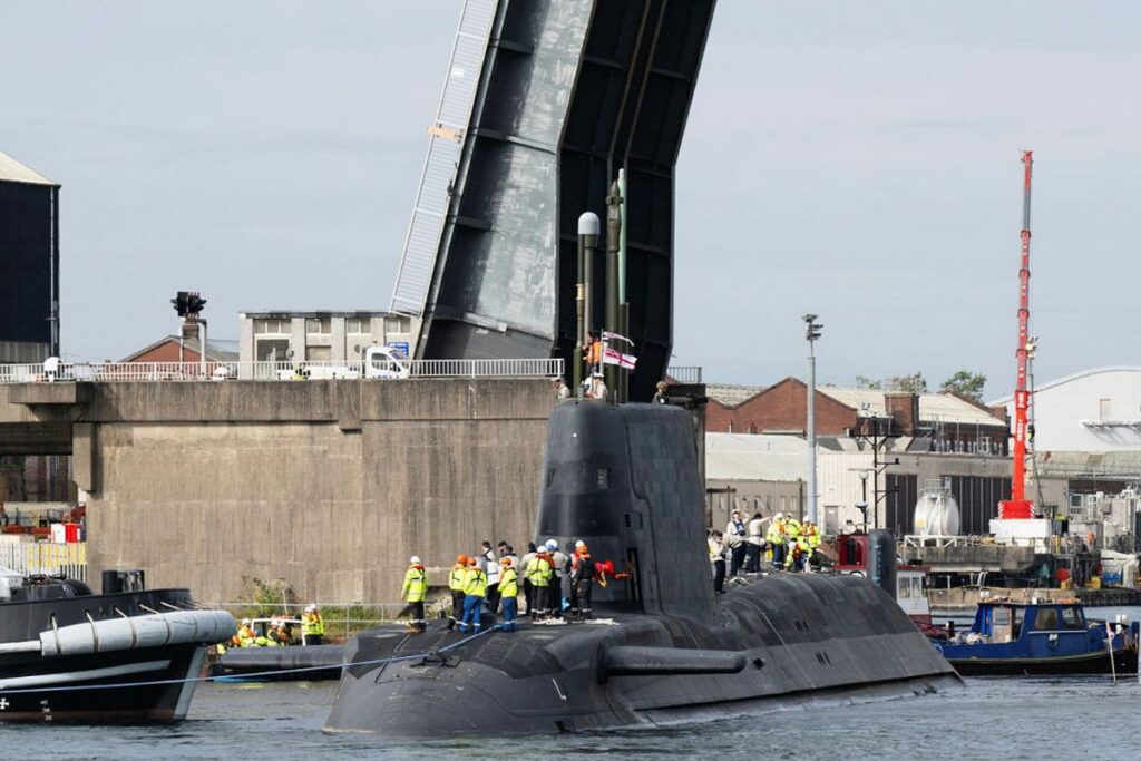 The Royal Navy’s newest Astute-class submarine HMS Agamemnon sails from the BAE Systems shipyard in Barrow-in-Furness ahead of sea trials.