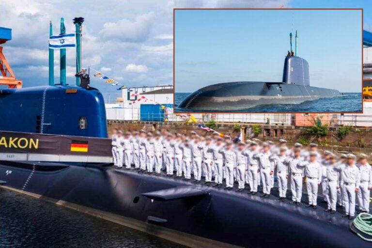 Main picture, INS Drakon prior to her departure from the TKMS shipyard in Kiel, Germany; inset, the boat on earlier sea trials.