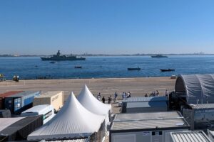 A view from CEOM’s control station at Troia during REPMUS 26 this week featuring Portuguese Navy frigate NRP Bartolomeu Dias (left) and various USVs.