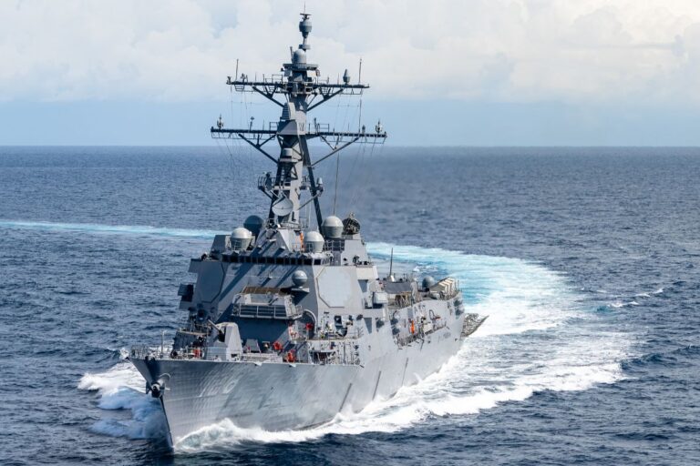 Another Flight III Arleigh-Burke-class guided-missile destroyer, the soon-to-be-commissioned USS Ted Stevens on sea trials last year.