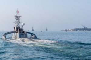 MUSV Seahawk, operated by NIWCP, departs Naval Base Point Loma, California, in August 2025; NIWCP is hosting the latest Maritime Big Play Pacific serial.