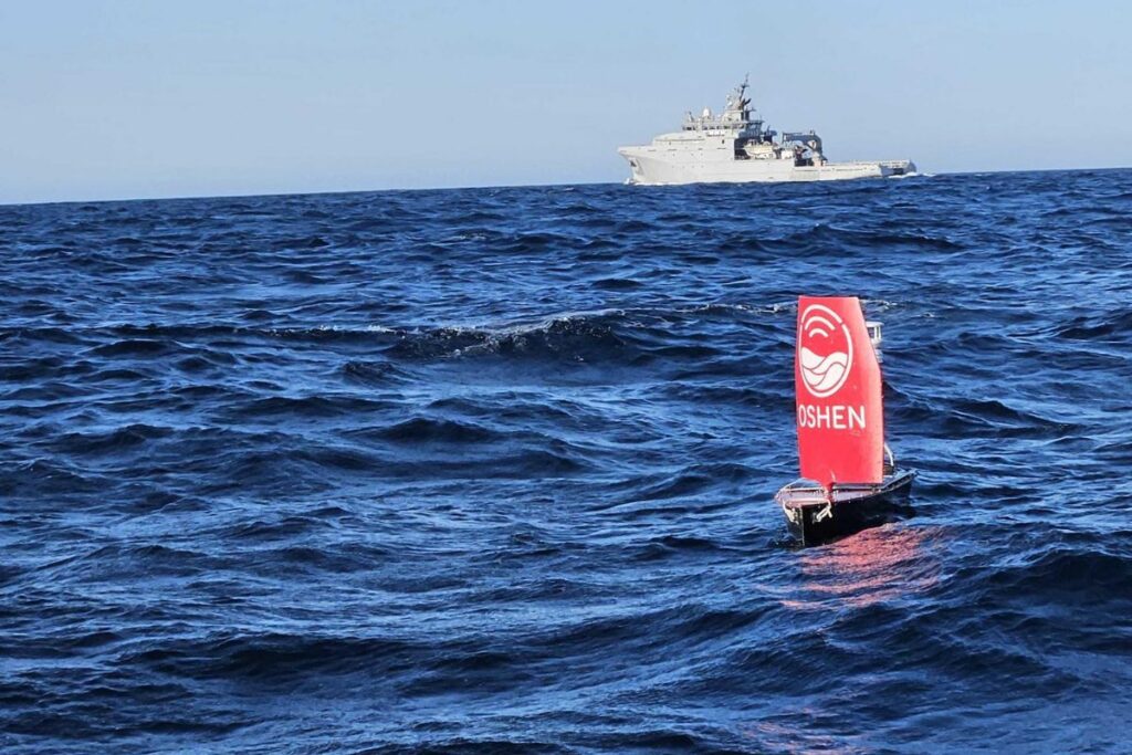 One of the Oshen C-Star USVs shortly after deployment from French Navy support ship Seine at REPMUS 26.