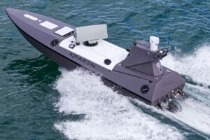 Kraken Technology Group’s K3 Scout USV fitted with a Saab Giraffe 1X radar.